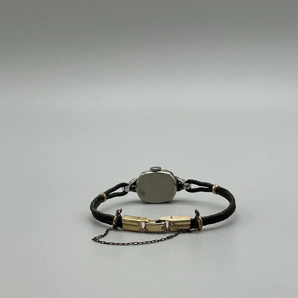 Vintage Elgin Womens Watch 14mm 10K RGP 1957 Diamond Black Cord Manual 5.75